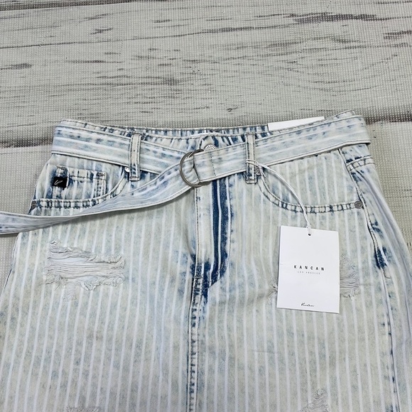 KanCan NWT Jean Skirt Estilo Striped Mini Skirt Denim Blue White Size Small S - Picture 4 of 13